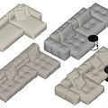 Modern Light Colored Sectional Sofa With Cushions And Small Round Table 3d model