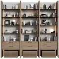 Modern Wooden Shelving Unit With Drawers Books Decorative Items And Lighting For Home Decor