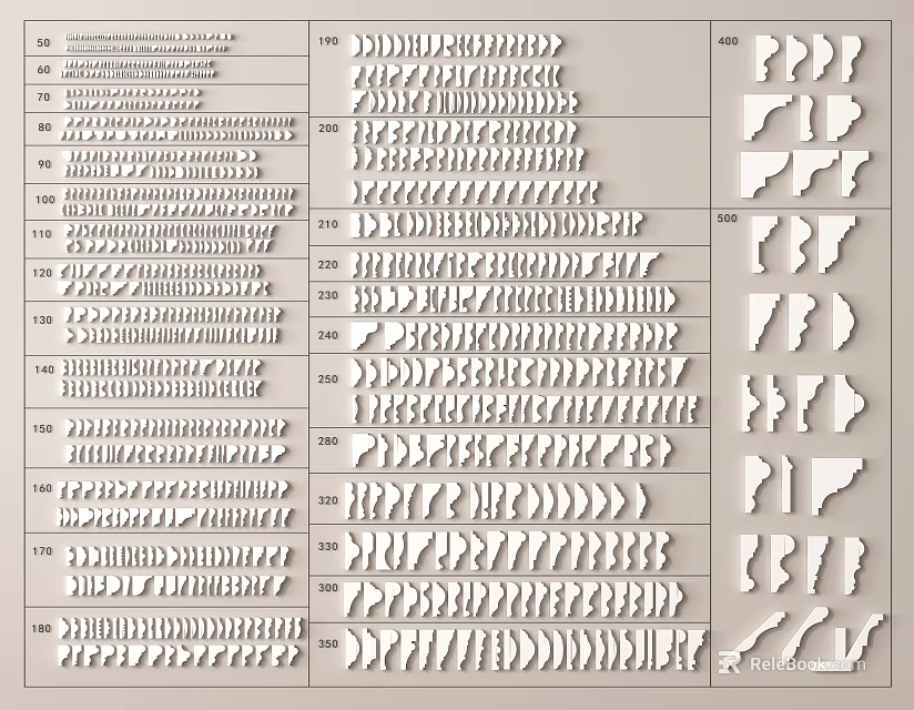 Assorted Decorative Gypsum Cornice Patterns And Styles For Home Interior Design 3d model 