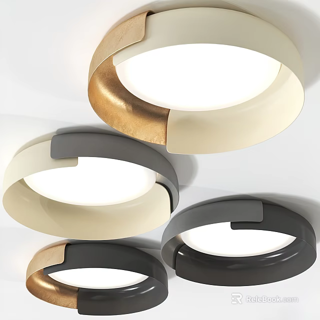 Modern Ring Shaped Ceiling Lights With Gold Black Beige Minimalist Design For Interior 3d model