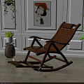 Comfortable Wooden Rocking Chair for Indoor Leisure with Green Plant and Wall Art