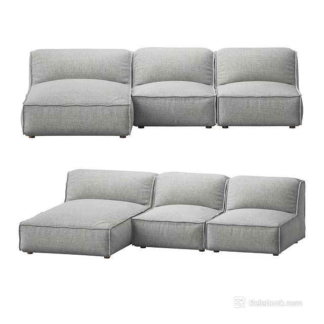 Gray Sectional Sofa With Sleek Modern Upholstered Design And Comfortable Seats 3d model