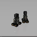 Two Mechanical Robots With Screen Heads Large Wheels And Black Silver Orange Details