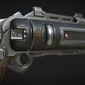 Highly Detailed Mechanical Revolver With Metal Components Wooden Grip Warning Triangle And Red Indicator