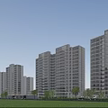 Modern High Rise Residential Buildings With Glass Curtain Walls Green Lawns Under Blue Sky