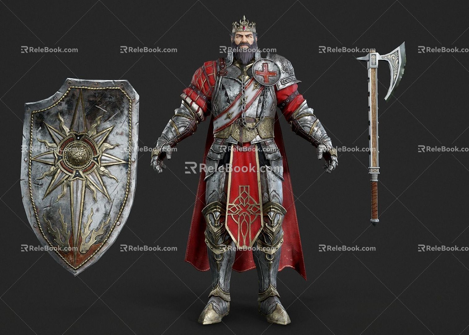 Realistic Ancient King Realistic King King Leader Ancient Medieval Crown Axe Shield Armor Movie Game 3d model