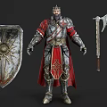 Realistic Ancient King Realistic King Leader Ancient Medieval Crown Axe Shield Armor Movie Game 3d model