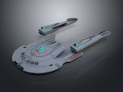 Futuristic Starship 3D Model Featuring Disc Shaped Hull Blue Glowing Engines And NCC 1058 Identifier For Cosmic Exploration 3d model