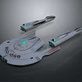 Futuristic Starship 3D Model Featuring Disc Shaped Hull Blue Glowing Engines And NCC 1058 Identifier For Cosmic Exploration
