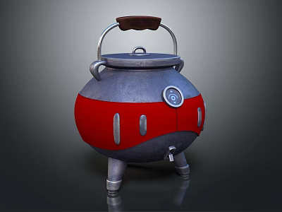 Sturdy Metal Cooking Equipment With Red Accents Handle Knob And Tripod Legs 3d model