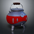 Sturdy Metal Cooking Equipment With Red Accents Handle Knob And Tripod Legs