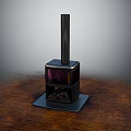 Modern Metal Fireplace Design With Glass Panel Logs And Black Chimney On Wooden Floor