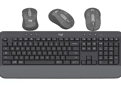 Logitech Wireless Keyboard And Three Mice For Computer Peripheral Setup 3d model