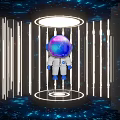 Activity Passage with Astronaut in White Spacesuit Blue Purple Helmet Illuminated Lines Blue Starry Lighting