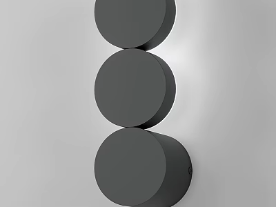 Three Circular Black Wall Lamps Vertically Mounted on White Wall 3d model