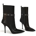 Black Leather High Heel Ankle Boots With Metal Rings