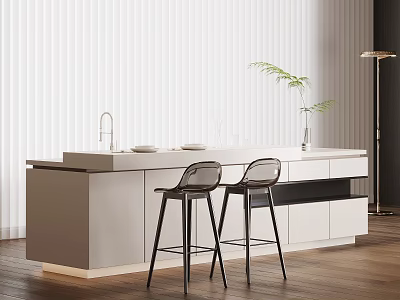 Modern Kitchen Interior With Island Counter And Bar Stools Design 3d model