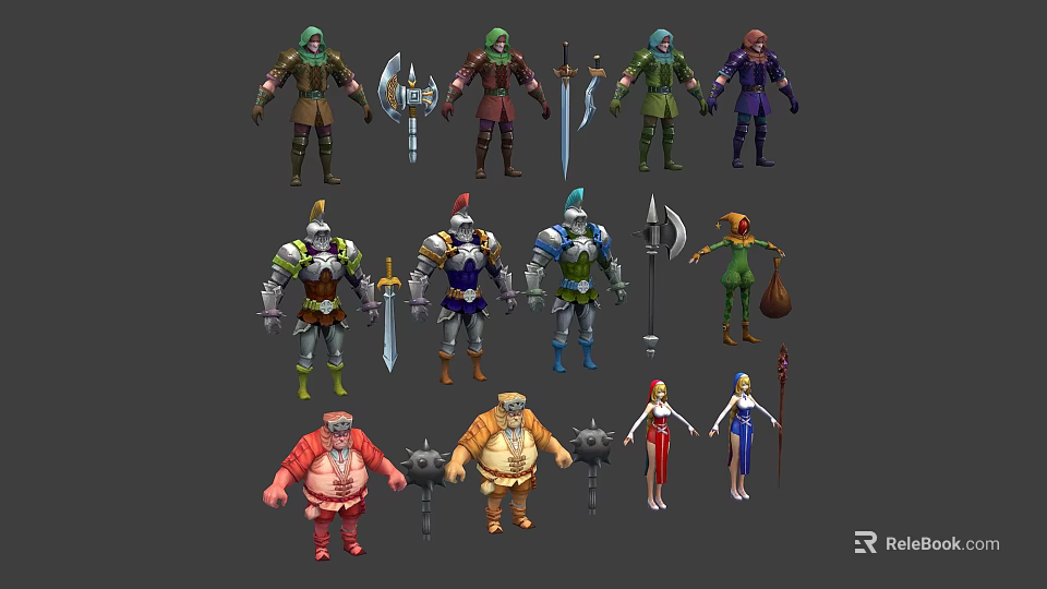 Fantasy Characters And Creatures With Various Armor Weapons And Different Sizes Appearance Design 3d model 