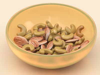 Yellow Bowl With Green Rim Filled With Cashews And Almonds As Healthy Nut Mix 3d model