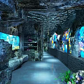 Underwater Oceanarium Tunnel With Colorful Fish Coral Large Aquarium Tanks Rock Decorations And Soft Lighting