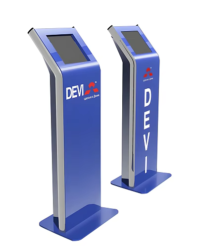Blue Standing Billboards Featuring DEV Brand Name And Mitsubishi Logo 3d model