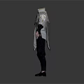 Fantasy Character Costume In White Gold With Geometric Patterns Black Pants And Shoes