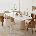 Cream wind dining table and chair combination 3d model