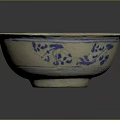 Ceramic Sculpture Bowl With White Base And Blue Floral Carved Patterns