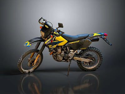 Yellow and Black Off Road Motorcycle With Knobby Tires And Sporty Graphics 3d model
