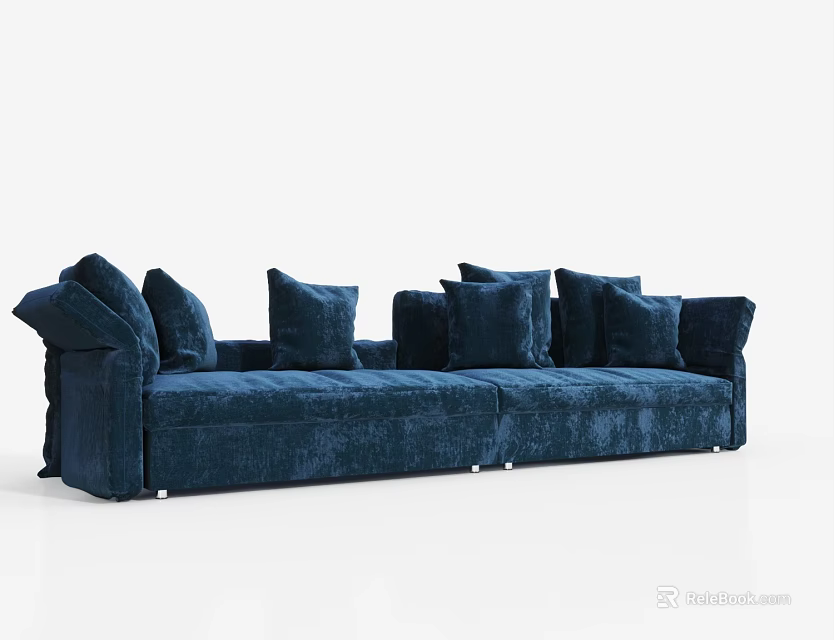 Navy Blue Sectional Sofa With Multiple Cushions For Living Room 3d model