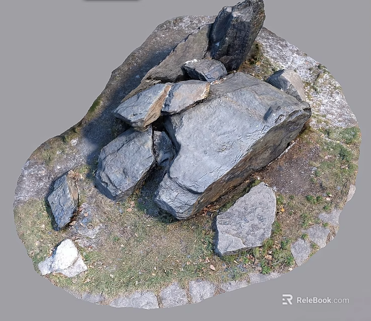 Natural Garden Ornament With Stacked Stones Green Grass And Scattered Pebbles Layout 3d model 