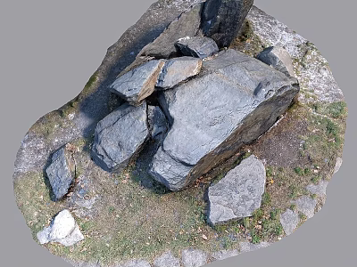 Natural Garden Ornament With Stacked Stones Green Grass And Scattered Pebbles Layout 3d model