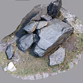 Natural Garden Ornament With Stacked Stones Green Grass And Scattered Pebbles Layout