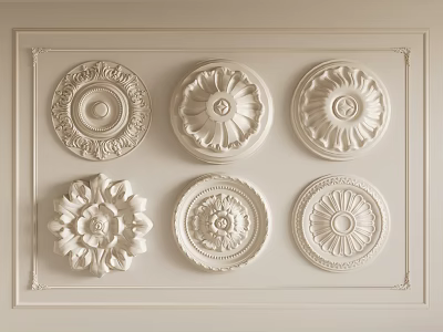 Elegant White Circular Carved Ornaments With Intricate Floral Patterns For Ceiling 3d model