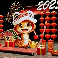 New Chinese Style Meichen Year of the Snake New Year Spring Festival Meichen National Tide Zodiac Year of the Snake Meichen New Year Spring Festival Meichen Year of the Snake Scroll Creative Meichen Year of the Snake New Year's Day Lantern Festiv 3d model