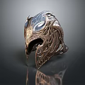 Intricate Decorative Weapon Helmet With Metallic Carvings And Blue Gemstone Accents