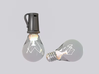 Two Illuminated Light Bulbs One With Black Handle And Glass Structure 3d model