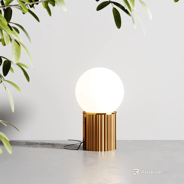 Elegant Modern Table Lamp with Gold Ribbed Base and White Spherical Shade 3d model 