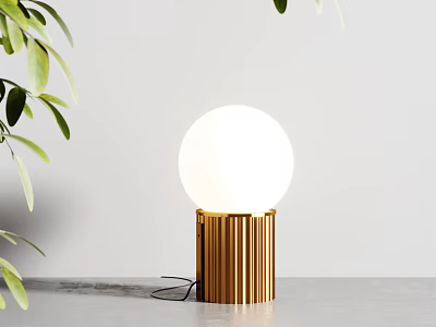 Elegant Modern Table Lamp with Gold Ribbed Base and White Spherical Shade 3d model