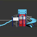 Colorful Playground Structure With Blue Slide Red Platform White Railings And Climbing Spiral