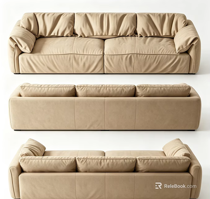 Modern Beige Sofa Set With Plush Cushions And Stylish Armrest Design 3d model 