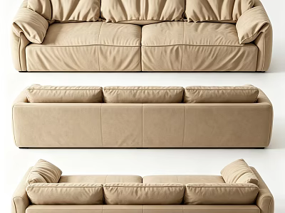 Modern Beige Sofa Set With Plush Cushions And Stylish Armrest Design 3d model