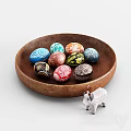 Electric Toy Goat With Colorful Painted Eggs In Wooden Plate Decoration
