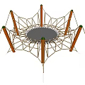 Outdoor Playground Equipment With Net Structure Trampoline Wooden Poles And Green Tops
