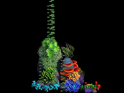 Underwater Shrubs with Vibrant Green Foliage and Colorful Corals in Marine Habitat 3d model