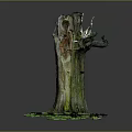 Rustic Natural Wood Stump Decoration With Textured Bark Green Moss And Stone Base