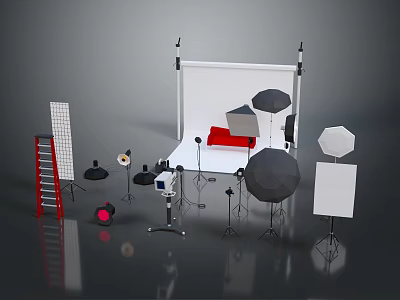 Essential Daily Living Supplies Red Sofa And Ladder For Studio Photography Setup 3d model