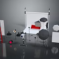 Essential Daily Living Supplies Red Sofa And Ladder For Studio Photography Setup