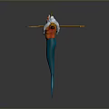 Game Movie Character With Golden Crown White Beard Orange Arms Blue Mermaid Tail Outstretched Arms