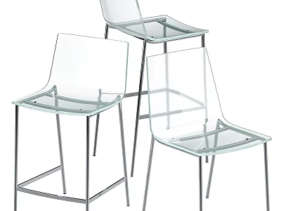 Modern Transparent Glass Bar Stools With Sleek Metal Frame And Contemporary Design Structure 3d model
